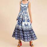 SC Plus Size Print Sleeveless Sling Maxi Dress GRST-25058