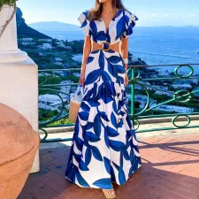 SC Plus Size Print Hollow Out Maxi Dress GRST-23881