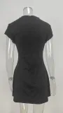 SC Plus Size Solid Color Short Sleeve Mini Dress GRST-25037
