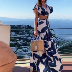 SC Plus Size Print Hollow Out Maxi Dress GRST-23881