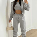 SC Solid Color Hooded Sweatshirt Sport 2 Piece Set GRST-8864