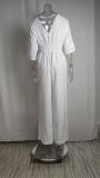 SC Plus Size Solid Color V Neck Loose Jumpsuit GRST-22145