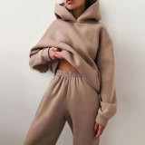 SC Long Sleeve Solid Hooded Two Piece Pants Set GRST-21660