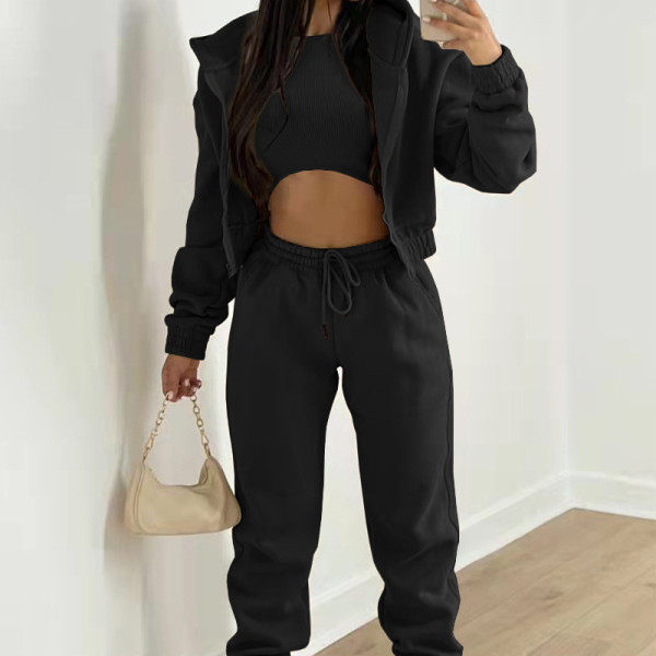 SC Solid Color Hooded Sweatshirt Sport 2 Piece Set GRST-8864