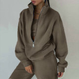 SC Zipper Sweater Fleece Sweatshirt Pants 2 Piece Set GRST-8786