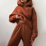 SC Long Sleeve Solid Hooded Two Piece Pants Set GRST-21660