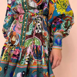 SC Plus Size Print Ruffles Long Sleeve Mini Dress GRST-25278