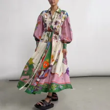 SC Plus Size Print Long Sleeve Maxi Dress GRST-24761