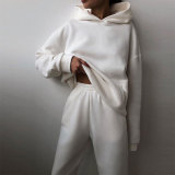 SC Long Sleeve Solid Hooded Two Piece Pants Set GRST-21660
