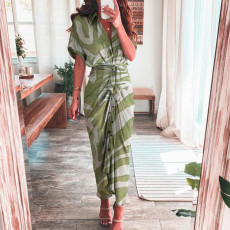 SC Plus Size Print Short Sleeve Shirt Dress GRST-8207-21507