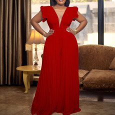 SC Plus Size Mesh Patchwork Solid Color Wide Leg Jumpsuit GCZF-196