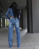 SC Casual Washed Denim Irregular Two Piece Pants Set TR-1318