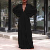 SC Plus Size V Neck Bat Sleeve Maxi Dress GCZF-8538