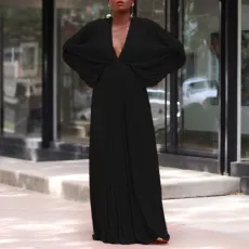 SC Plus Size V Neck Bat Sleeve Maxi Dress GCZF-8538