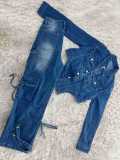 SC Casual Washed Denim Irregular Two Piece Pants Set TR-1318