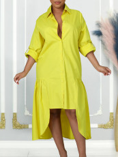 SC Plus Size Long Sleeve Irregular Shirt Dress GCZF-8581