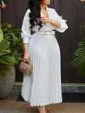 SC Plus Size V Neck Pleated Maxi Dress GCZF-8587