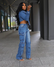 SC Casual Washed Denim Irregular Two Piece Pants Set TR-1318