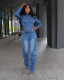 SC Casual Washed Denim Irregular Two Piece Pants Set TR-1318