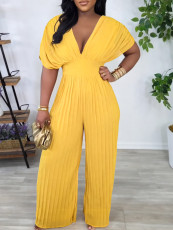 SC Plus Size Fashion V Neck Solid Jumpsuit GCZF-8592