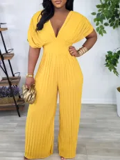 SC Plus Size Fashion V Neck Solid Jumpsuit GCZF-8592