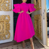 SC Plus Size Double Ruffle Sleeve Solid Color Party Dress GCZF-D230-D1
