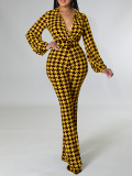 SC Plus Size Print Bubble Sleeve Tie Jumpsuit GCZF-8559
