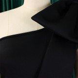 SC Plus Size Solid Color Slash Shoulder Midi Dress(Without Belt) GCZF-8607