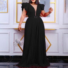 SC Plus Size Solid Color Press Pleated Loose Jumpsuit GCZF-8491