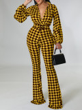 SC Plus Size Print Bubble Sleeve Tie Jumpsuit GCZF-8559
