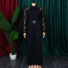SC Plus Size Mesh Bubble Sleeve Wide Leg Jumpsuit GCZF-C1-D250