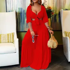 SC Plus Size Solid Color Short Sleeve Loose 2 Piece Set GCZF-8493