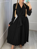 SC Plus Size V Neck Solid Color Belt Maxi Dress GCZF-8557