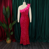 SC Plus Size Feather Patchwork Sequin Maxi Dress GCZF-8591