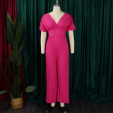 SC Plus Size Fashion V Neck Solid Jumpsuit GCZF-8592