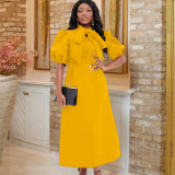 SC Plus Size Solid Color Bow Tie Midi Dress GCZF-D235-C1