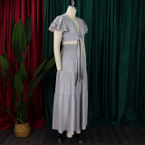 SC Plus Size Short Sleeve Tie Two Piece Pants Set GCZF-8586