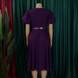 SC Plus Size Short Sleeve Bubble Sleeve Midi Dress GCZF-8601