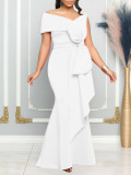 SC Plus Size Slash Neck Solid Color Evening Dress GCZF-8577