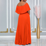 SC Plus Size Solid Color Off Shoulder Long Dress GCZF-8594