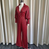 SC Plus Size Print Long Sleeve Straight Jumpsuit GCZF-8442