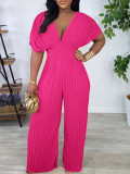 SC Plus Size Fashion V Neck Solid Jumpsuit GCZF-8592
