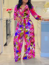 SC Plus Size Lapel Print Shirt Wide Leg Pants Suit GCZF-8597