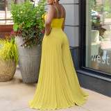 SC Plus Size Solid Flower Halter Loose Jumpsuit GCZF-8602