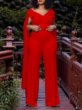 SC Plus Size V-neck Top Wide Leg Pants 2 Piece Set GCZF-8561