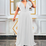 SC Plus Size Mesh Patchwork Pleated Maxi Dress GCZF-8452