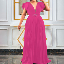 SC Plus Size Mesh Patchwork Pleated Maxi Dress GCZF-8452