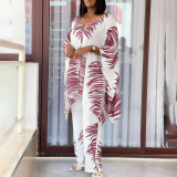 SC Plus Size V Neck Loose Print Two Piece Pants Set GCZF-8584