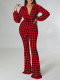 SC Plus Size Print Bubble Sleeve Tie Jumpsuit GCZF-8559