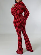 SC Plus Size Print Bubble Sleeve Tie Jumpsuit GCZF-8559
